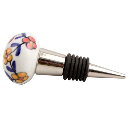 Mustard And Red Tiny Flower Ceramic Wine Stopper